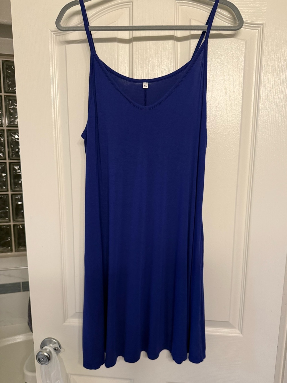 Royal Blue Spaghetti Strap Slip Dress XL | Flowy Rayon Tank Dress with Pockets